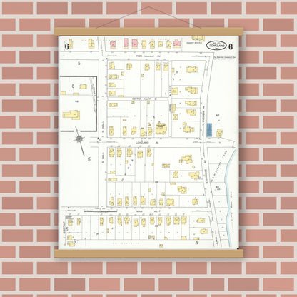Old map wall art mockup — magnetic wood frame on brick wall — Sanborn Fire Insurance Map from Loveland, Clermont, Hamilton, And Warren County, Ohio (1923), Sheet #0006