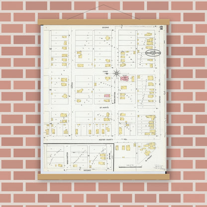Old map wall art mockup — magnetic wood frame on brick wall — Sanborn Fire Insurance Map from Chicago Junction, Huron County, Ohio (1904), Sheet #0002
