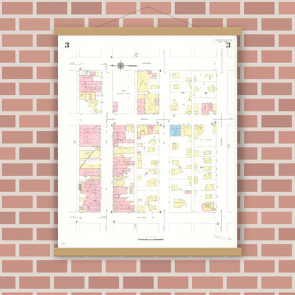 Old map wall art mockup — magnetic wood frame on brick wall — Sanborn Fire Insurance Map from Webster City, Hamilton County, Iowa (1938), Sheet #0003