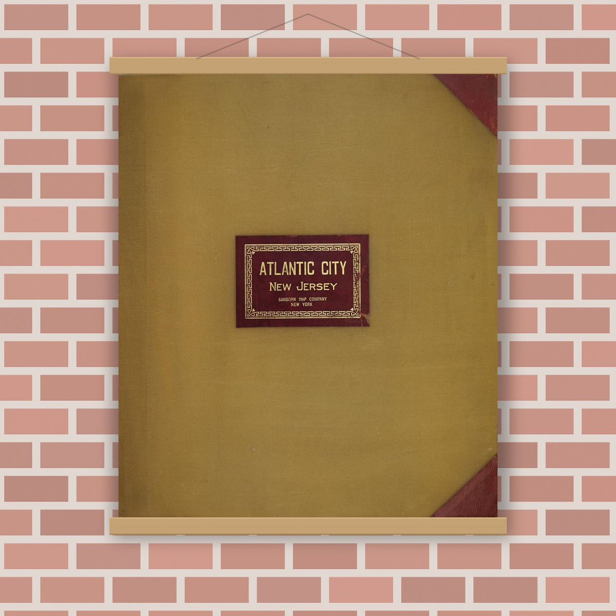 Old map wall art mockup — magnetic wood frame on brick wall — Sanborn Fire Insurance Map from Atlantic City, Atlantic County, New Jersey (1949), Sheet #0001