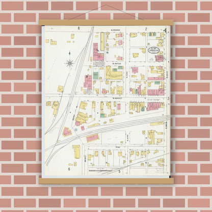 Old map wall art mockup — magnetic wood frame on brick wall — Sanborn Fire Insurance Map from Orrville, Wayne County, Ohio (1904), Sheet #0004
