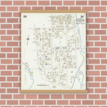 Old map wall art mockup — magnetic wood frame on brick wall — Sanborn Fire Insurance Map from Saint Augustine, Saint John's County, Florida (1924), Sheet #0020