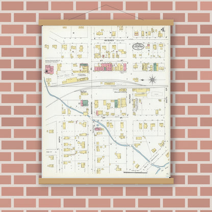 Old map wall art mockup — magnetic wood frame on brick wall — Sanborn Fire Insurance Map from Dundee, Kane County, Illinois (1905), Sheet #0004