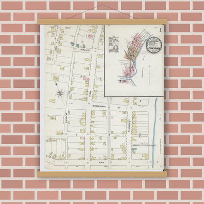 Old map wall art mockup — magnetic wood frame on brick wall — Sanborn Fire Insurance Map from Duncannon, Perry County, Pennsylvania (1888) - Complete Map Set