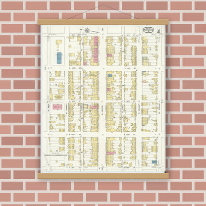 Old map wall art mockup — magnetic wood frame on brick wall — Sanborn Fire Insurance Map from Ashland, Schuylkill County, Pennsylvania (1913), Sheet #0004