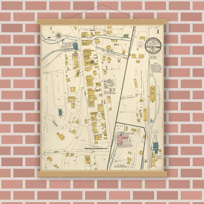 Old map wall art mockup — magnetic wood frame on brick wall — Sanborn Fire Insurance Map from Blairstown, Warren County, New Jersey (1903), Sheet #0001