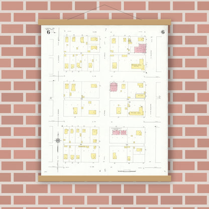Old map wall art mockup — magnetic wood frame on brick wall — Sanborn Fire Insurance Map from Lamesa, Dawson County, Texas (1932), Sheet #0006