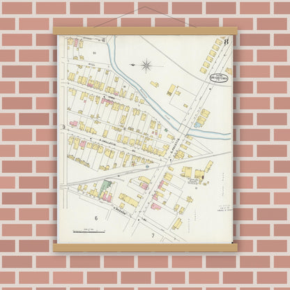 Old map wall art mockup — magnetic wood frame on brick wall — Sanborn Fire Insurance Map from Uniontown, Fayette County, Pennsylvania (1896), Sheet #0008