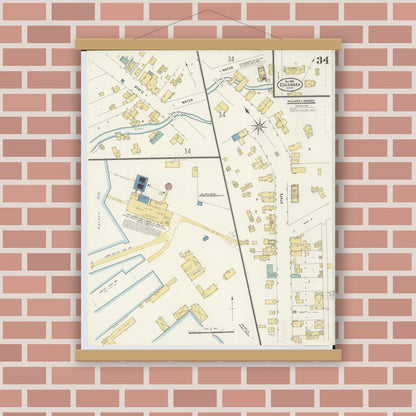 Old map wall art mockup — magnetic wood frame on brick wall — Sanborn Fire Insurance Map from Escanaba, Delta County, Michigan (1906), Sheet #0034