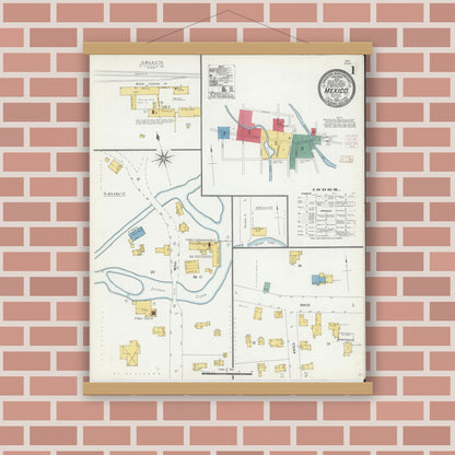 Old map wall art mockup — magnetic wood frame on brick wall — Sanborn Fire Insurance Map from Mexico, Oswego County, New York (1906) - Complete Map Set