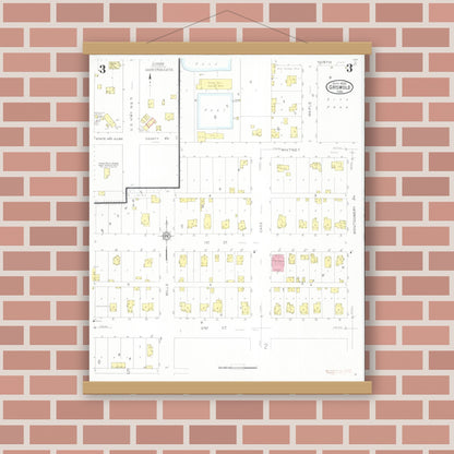 Old map wall art mockup — magnetic wood frame on brick wall — Sanborn Fire Insurance Map from Griswold, Cass County, Iowa (1930), Sheet #0003