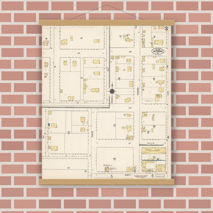 Old map wall art mockup — magnetic wood frame on brick wall — Sanborn Fire Insurance Map from Alturas, Modoc County, California (1912), Sheet #0003