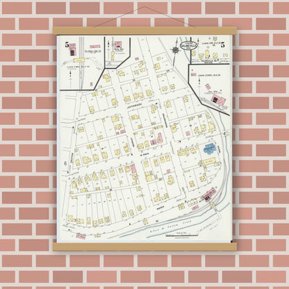 Old map wall art mockup — magnetic wood frame on brick wall — Sanborn Fire Insurance Map from Salineville, Columbiana County, Ohio (1924), Sheet #0005