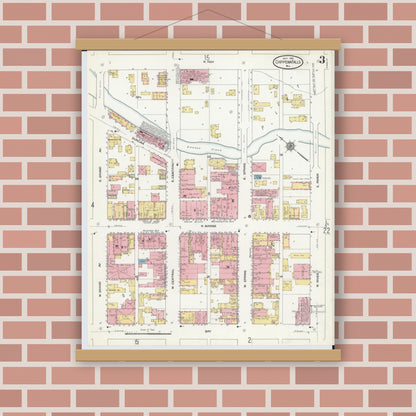 Old map wall art mockup — magnetic wood frame on brick wall — Sanborn Fire Insurance Map from Chippewa Falls, Chippewa County, Wisconsin (1910), Sheet #0003