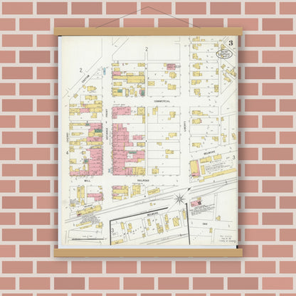 Old map wall art mockup — magnetic wood frame on brick wall — Sanborn Fire Insurance Map from Leipsic, Putnam County, Ohio (1900), Sheet #0003