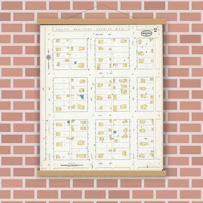 Old map wall art mockup — magnetic wood frame on brick wall — Sanborn Fire Insurance Map from Windom, Cottonwood County, Minnesota (1917), Sheet #0002
