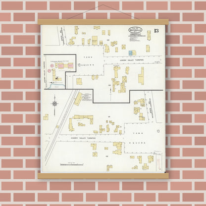 Old map wall art mockup — magnetic wood frame on brick wall — Sanborn Fire Insurance Map from Waterville, Oneida County, New York (1912), Sheet #0013