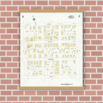 Old map wall art mockup — magnetic wood frame on brick wall — Sanborn Fire Insurance Map from Humble, Harris County, Texas (1926), Sheet #0003