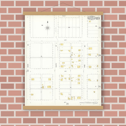 Old map wall art mockup — magnetic wood frame on brick wall — Sanborn Fire Insurance Map from Long Beach, Los Angeles County, California (1902), Sheet #0023