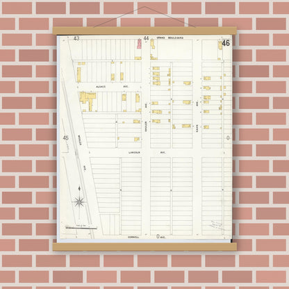 Old map wall art mockup — magnetic wood frame on brick wall — Sanborn Fire Insurance Map from Hamilton, Butler County, Ohio (1899), Sheet #0046