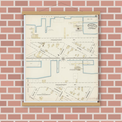Old map wall art mockup — magnetic wood frame on brick wall — Sanborn Fire Insurance Map from Frankfort, Benzie County, Michigan (1885), Sheet #0006