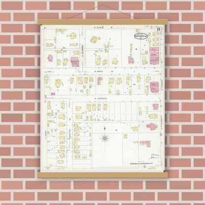 Old map wall art mockup — magnetic wood frame on brick wall — Sanborn Fire Insurance Map from Independence, Jackson County, Missouri (1907), Sheet #0009