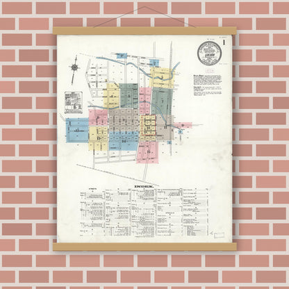 Old map wall art mockup — magnetic wood frame on brick wall — Sanborn Fire Insurance Map from Ukiah, Mendocino County, California (1911) - Complete Map Set
