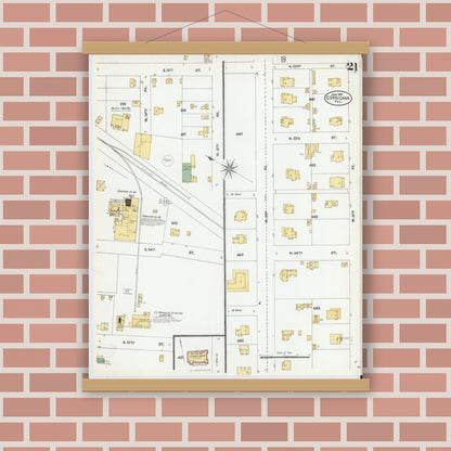 Old map wall art mockup — magnetic wood frame on brick wall — Sanborn Fire Insurance Map from Corsicana, Navarro County, Texas (1905), Sheet #0021
