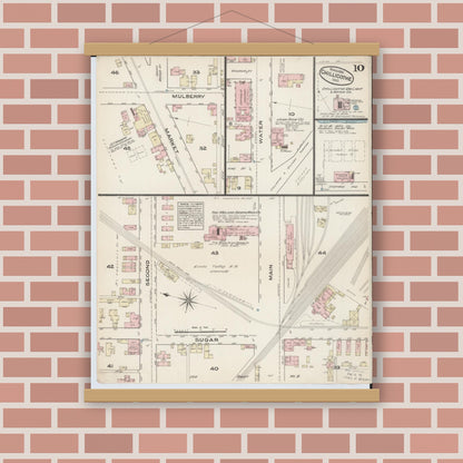 Old map wall art mockup — magnetic wood frame on brick wall — Sanborn Fire Insurance Map from Chillicothe, Ross County, Ohio (1884), Sheet #0010
