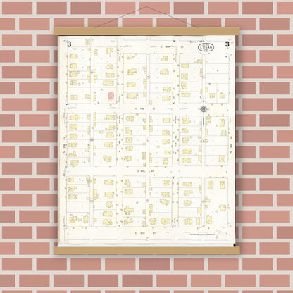 Old map wall art mockup — magnetic wood frame on brick wall — Sanborn Fire Insurance Map from Logan, Harrison County, Iowa (1934), Sheet #0003