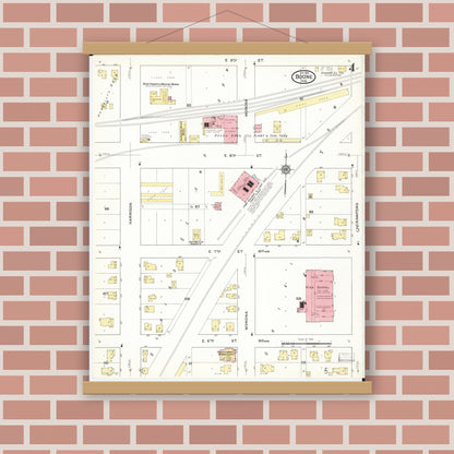 Old map wall art mockup — magnetic wood frame on brick wall — Sanborn Fire Insurance Map from Boone, Boone County, Iowa (1916), Sheet #0004