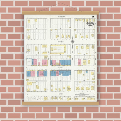 Old map wall art mockup — magnetic wood frame on brick wall — Sanborn Fire Insurance Map from Bridgeport, Wise County, Texas (1921), Sheet #0002
