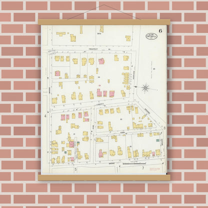 Old map wall art mockup — magnetic wood frame on brick wall — Sanborn Fire Insurance Map from Catskill, Greene County, New York (1903), Sheet #0006