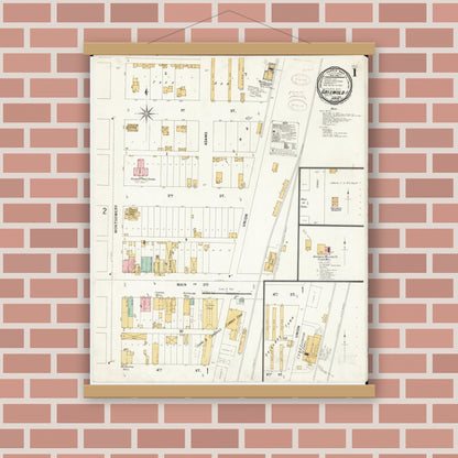 Old map wall art mockup — magnetic wood frame on brick wall — Sanborn Fire Insurance Map from Griswold, Cass County, Iowa (1899) â€” Complete Set
