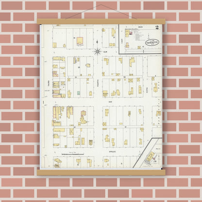 Old map wall art mockup — magnetic wood frame on brick wall — Sanborn Fire Insurance Map from Farmington, Dakota County, Minnesota (1899), Sheet #0002