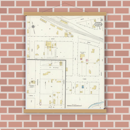 Old map wall art mockup — magnetic wood frame on brick wall — Sanborn Fire Insurance Map from Elk River, Sherburne County, Minnesota (1911), Sheet #0003