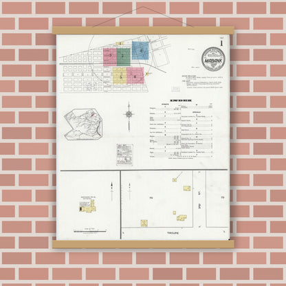 Old map wall art mockup — magnetic wood frame on brick wall — Sanborn Fire Insurance Map from Mabank, Kaufman County, Texas (1921) - Complete Map Set