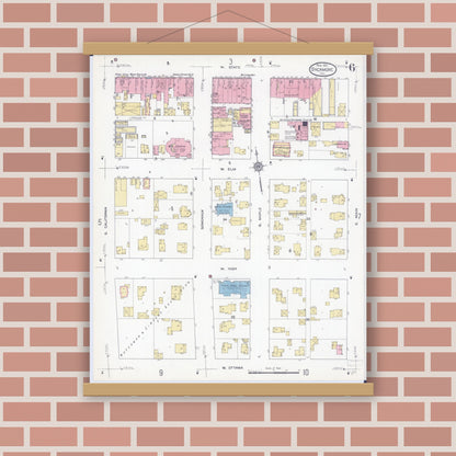 Old map wall art mockup — magnetic wood frame on brick wall — Sanborn Fire Insurance Map from Sycamore, De Kalb County, Illinois (1912), Sheet #0006