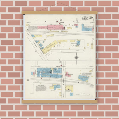 Old map wall art mockup — magnetic wood frame on brick wall — Sanborn Fire Insurance Map from Pontiac, Oakland County, Michigan (1915), Sheet #0020