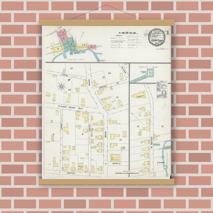 Old map wall art mockup — magnetic wood frame on brick wall — Sanborn Fire Insurance Map from Edgartown, Dukes County, Massachusetts (1892) - Complete Map Set
