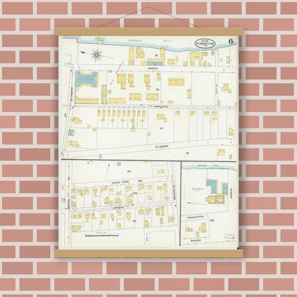 Old map wall art mockup — magnetic wood frame on brick wall — Sanborn Fire Insurance Map from Saint Augustine, Saint John's County, Florida (1904), Sheet #0006