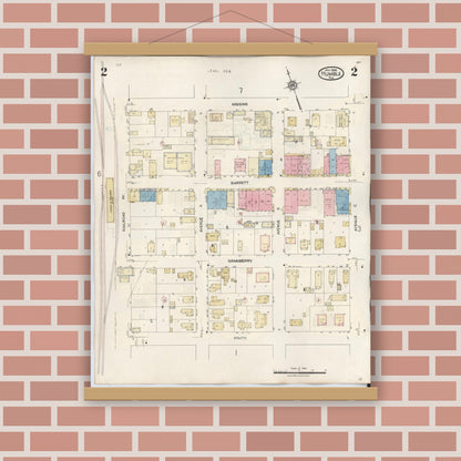 Old map wall art mockup — magnetic wood frame on brick wall — Sanborn Fire Insurance Map from Humble, Harris County, Texas (1940), Sheet #0002