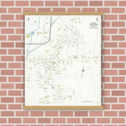 Old map wall art mockup — magnetic wood frame on brick wall — Sanborn Fire Insurance Map from Seekonk, Bristol County, Massachusetts (1930), Sheet #0002