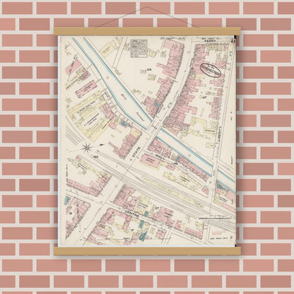Old map wall art mockup — magnetic wood frame on brick wall — Sanborn Fire Insurance Map from Schenectady, Schenectady County, New York (1884), Sheet #0008