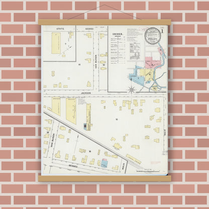 Old map wall art mockup — magnetic wood frame on brick wall — Sanborn Fire Insurance Map from Holley, Orleans County, New York (1892) - Complete Map Set