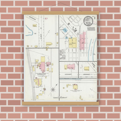 Old map wall art mockup — magnetic wood frame on brick wall — Sanborn Fire Insurance Map from Sayre, Bradford County, Pennsylvania (1892) - Complete Map Set