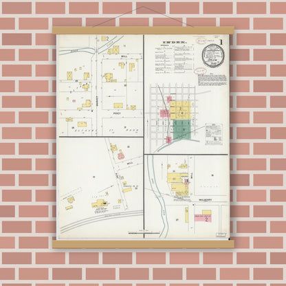 Old map wall art mockup — magnetic wood frame on brick wall — Sanborn Fire Insurance Map from Salem, Washington County, Indiana (1899) - Complete Map Set