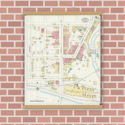 Old map wall art mockup — magnetic wood frame on brick wall — Sanborn Fire Insurance Map from Niles, Trumbull County, Ohio (1898), Sheet #0002