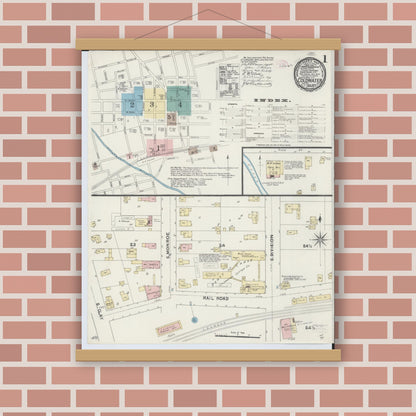 Old map wall art mockup — magnetic wood frame on brick wall — Sanborn Fire Insurance Map from Coldwater, Branch County, Michigan (1891) - Complete Map Set