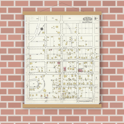 Old map wall art mockup — magnetic wood frame on brick wall — Sanborn Fire Insurance Map from North Wilkesboro, Wilkes County, North Carolina (1920), Sheet #0008